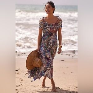 Anthropologie Smocked Gauze Criss Cross Dress XS